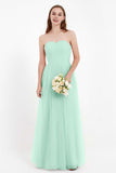 Sweetheart Neckline Tulle Bridesmaid Dress Long Pleated Ruched Formal Evening Gowns Dresses
