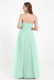Sweetheart Neckline Tulle Bridesmaid Dress Long Pleated Ruched Formal Evening Gowns Dresses