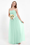 Sweetheart Neckline Tulle Bridesmaid Dress Long Pleated Ruched Formal Evening Gowns Dresses