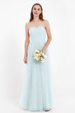 Sweetheart Neckline Tulle Bridesmaid Dress Long Pleated Ruched Formal Evening Gowns Dresses