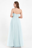 Sweetheart Neckline Tulle Bridesmaid Dress Long Pleated Ruched Formal Evening Gowns Dresses