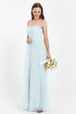 Sweetheart Neckline Tulle Bridesmaid Dress Long Pleated Ruched Formal Evening Gowns Dresses