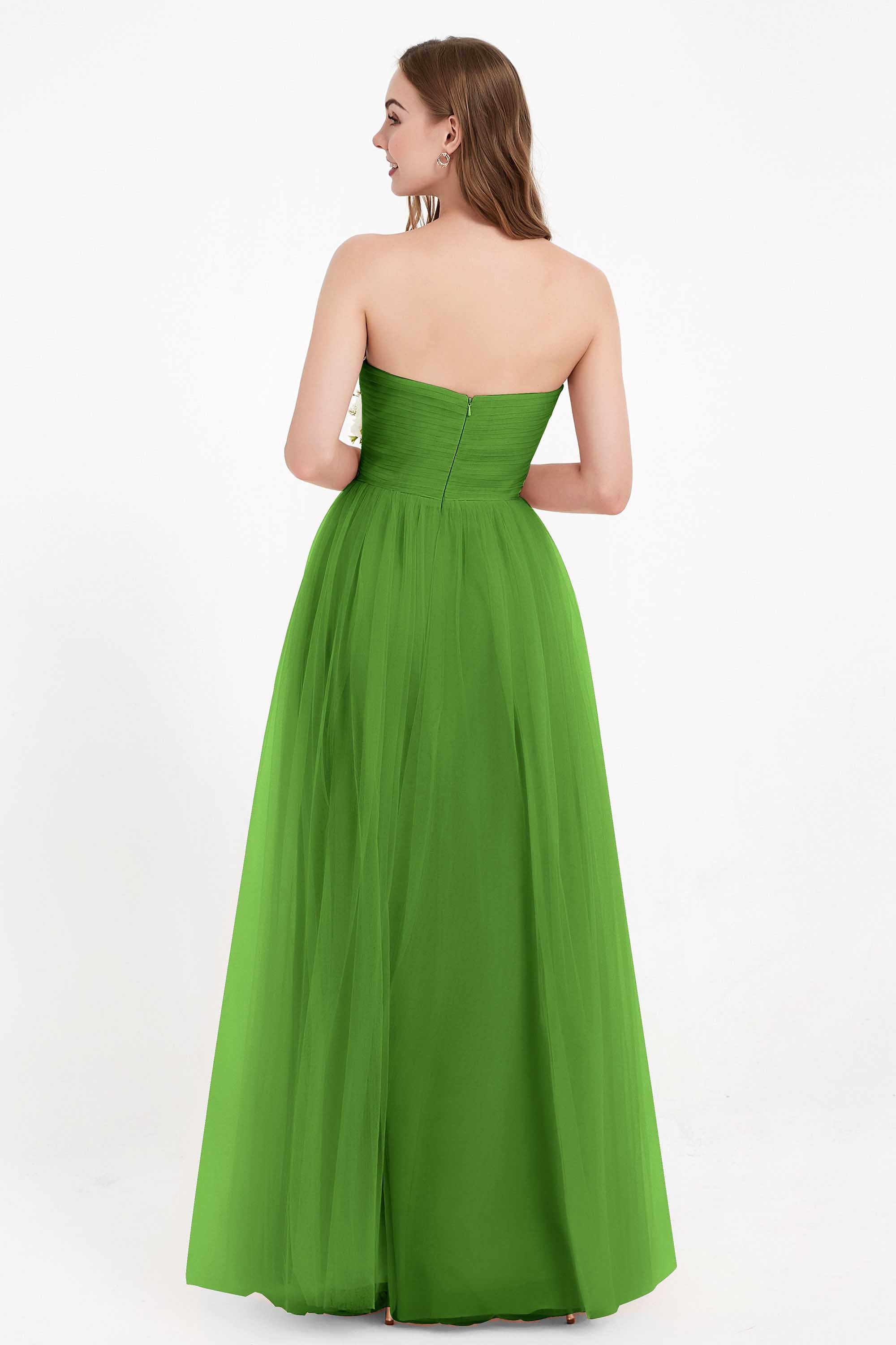 Sweetheart Neckline Tulle Bridesmaid Dress Long Pleated Ruched Formal Evening Gowns Dresses