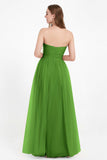 Sweetheart Neckline Tulle Bridesmaid Dress Long Pleated Ruched Formal Evening Gowns Dresses