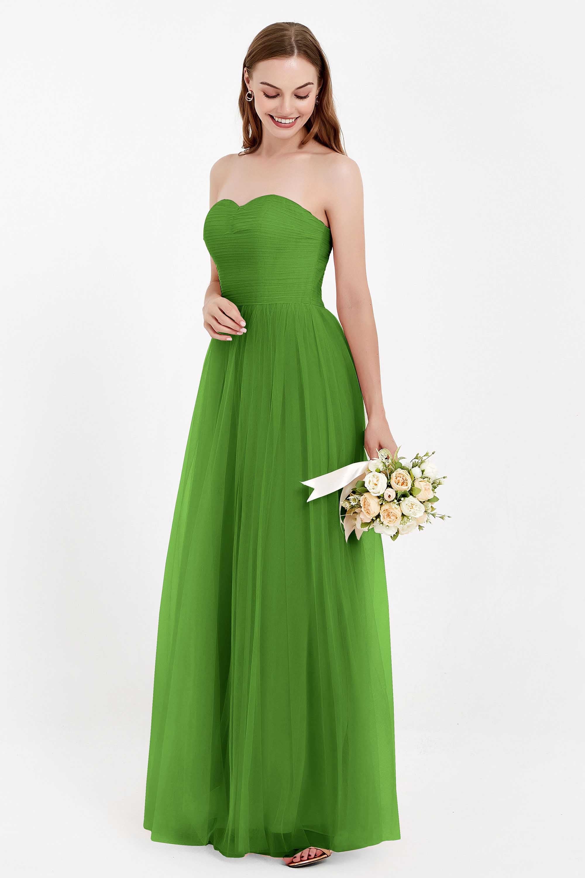 Sweetheart Neckline Tulle Bridesmaid Dress Long Pleated Ruched Formal Evening Gowns Dresses