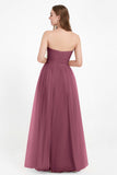 Sweetheart Neckline Tulle Bridesmaid Dress Long Pleated Ruched Formal Evening Gowns Dresses