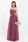 Sweetheart Neckline Tulle Bridesmaid Dress Long Pleated Ruched Formal Evening Gowns Dresses