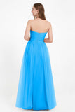 Sweetheart Neckline Tulle Bridesmaid Dress Long Pleated Ruched Formal Evening Gowns Dresses