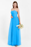 Sweetheart Neckline Tulle Bridesmaid Dress Long Pleated Ruched Formal Evening Gowns Dresses