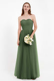 Sweetheart Neckline Tulle Bridesmaid Dress Long Pleated Ruched Formal Evening Gowns Dresses