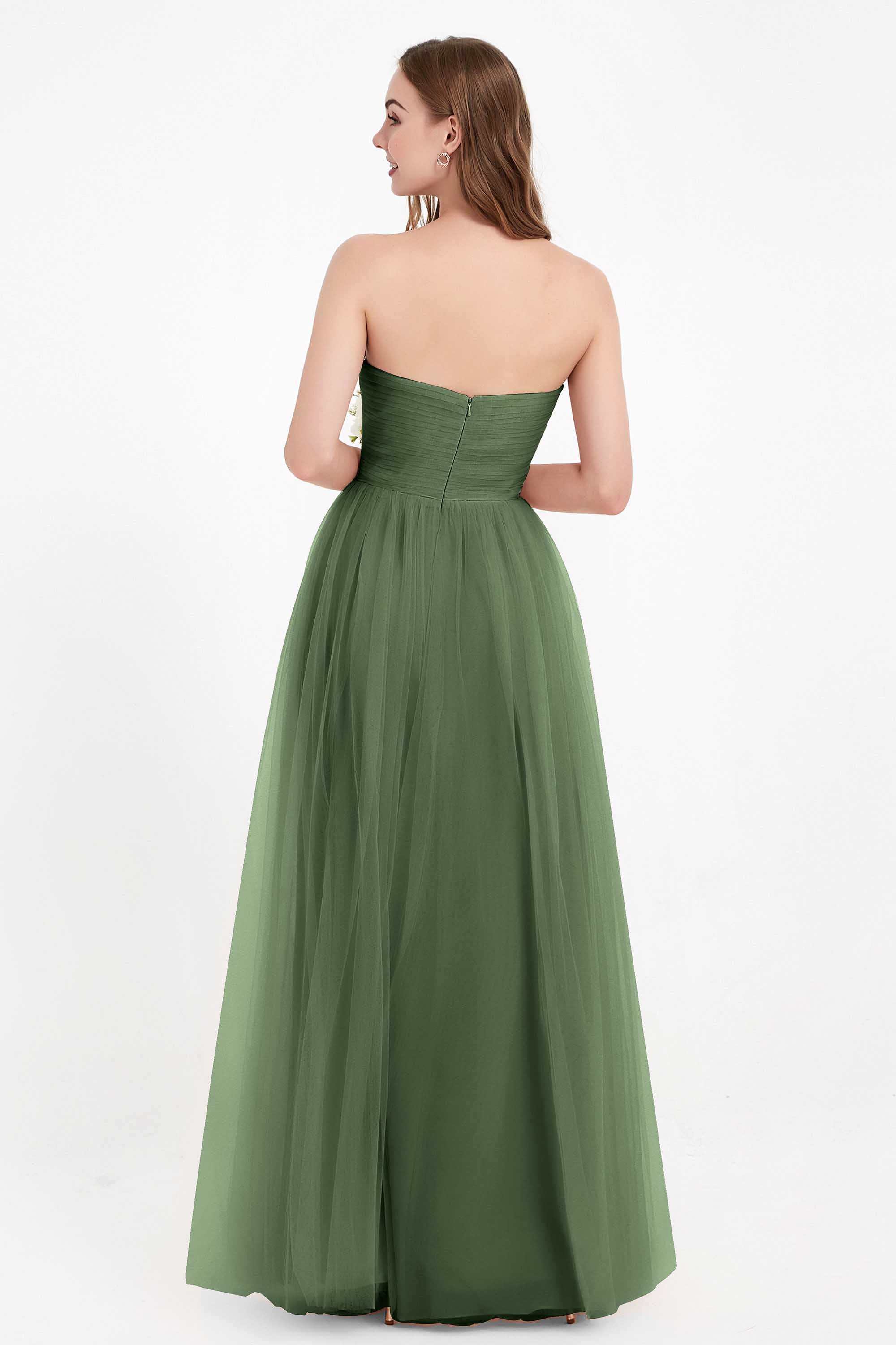 Sweetheart Neckline Tulle Bridesmaid Dress Long Pleated Ruched Formal Evening Gowns Dresses