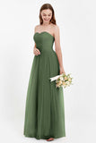Sweetheart Neckline Tulle Bridesmaid Dress Long Pleated Ruched Formal Evening Gowns Dresses