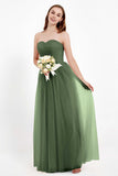 Sweetheart Neckline Tulle Bridesmaid Dress Long Pleated Ruched Formal Evening Gowns Dresses
