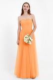 Sweetheart Neckline Tulle Bridesmaid Dress Long Pleated Ruched Formal Evening Gowns Dresses