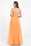 Sweetheart Neckline Tulle Bridesmaid Dress Long Pleated Ruched Formal Evening Gowns Dresses