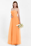 Sweetheart Neckline Tulle Bridesmaid Dress Long Pleated Ruched Formal Evening Gowns Dresses