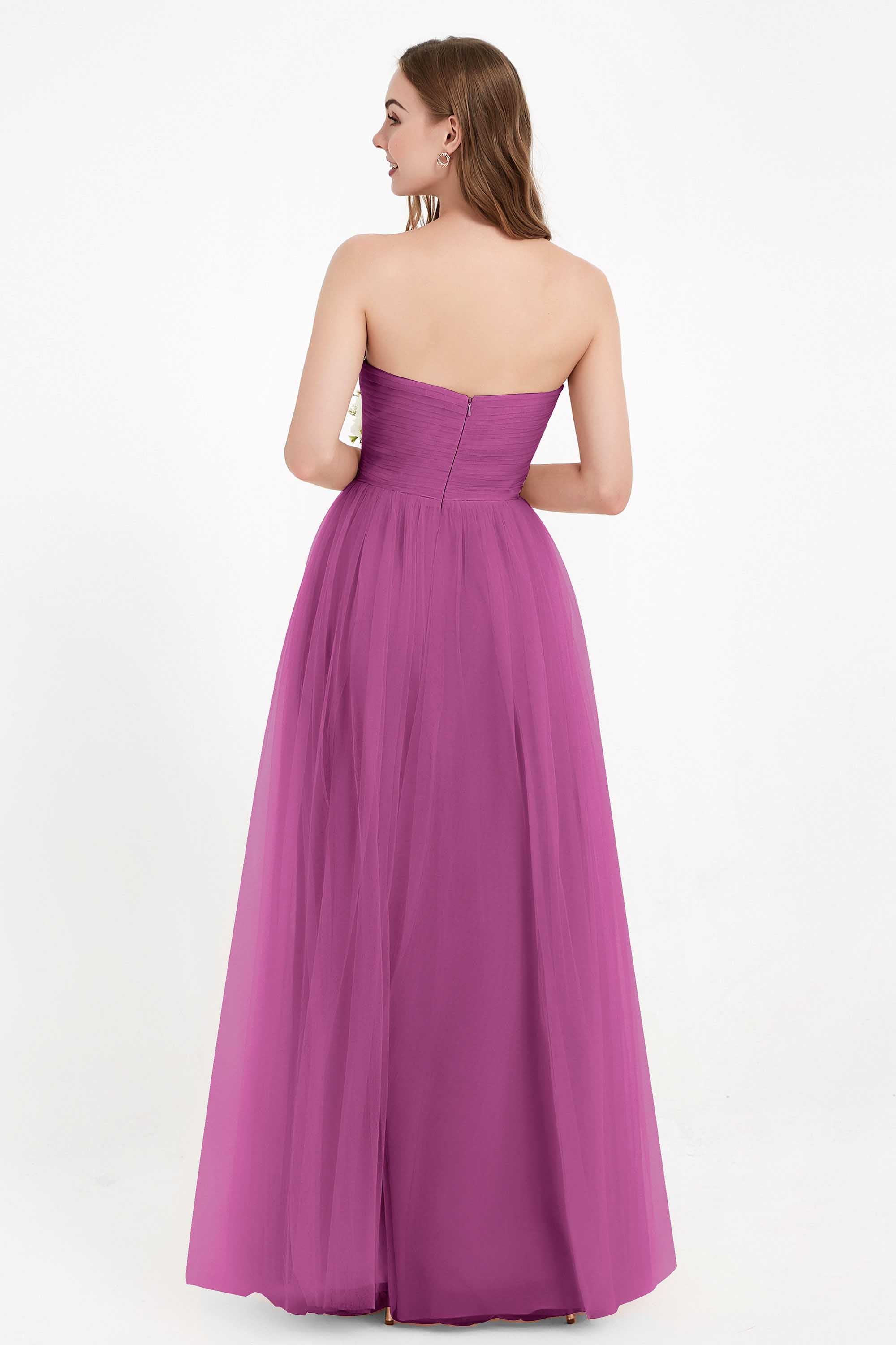Sweetheart Neckline Tulle Bridesmaid Dress Long Pleated Ruched Formal Evening Gowns Dresses