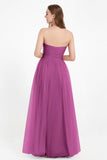 Sweetheart Neckline Tulle Bridesmaid Dress Long Pleated Ruched Formal Evening Gowns Dresses