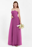 Sweetheart Neckline Tulle Bridesmaid Dress Long Pleated Ruched Formal Evening Gowns Dresses