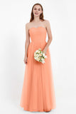 Sweetheart Neckline Tulle Bridesmaid Dress Long Pleated Ruched Formal Evening Gowns Dresses