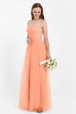 Sweetheart Neckline Tulle Bridesmaid Dress Long Pleated Ruched Formal Evening Gowns Dresses