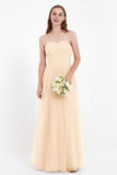 Sweetheart Neckline Tulle Bridesmaid Dress Long Pleated Ruched Formal Evening Gowns Dresses
