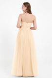 Sweetheart Neckline Tulle Bridesmaid Dress Long Pleated Ruched Formal Evening Gowns Dresses