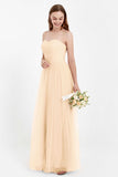 Sweetheart Neckline Tulle Bridesmaid Dress Long Pleated Ruched Formal Evening Gowns Dresses