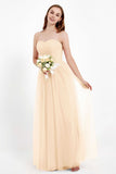 Sweetheart Neckline Tulle Bridesmaid Dress Long Pleated Ruched Formal Evening Gowns Dresses