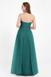 Sweetheart Neckline Tulle Bridesmaid Dress Long Pleated Ruched Formal Evening Gowns Dresses
