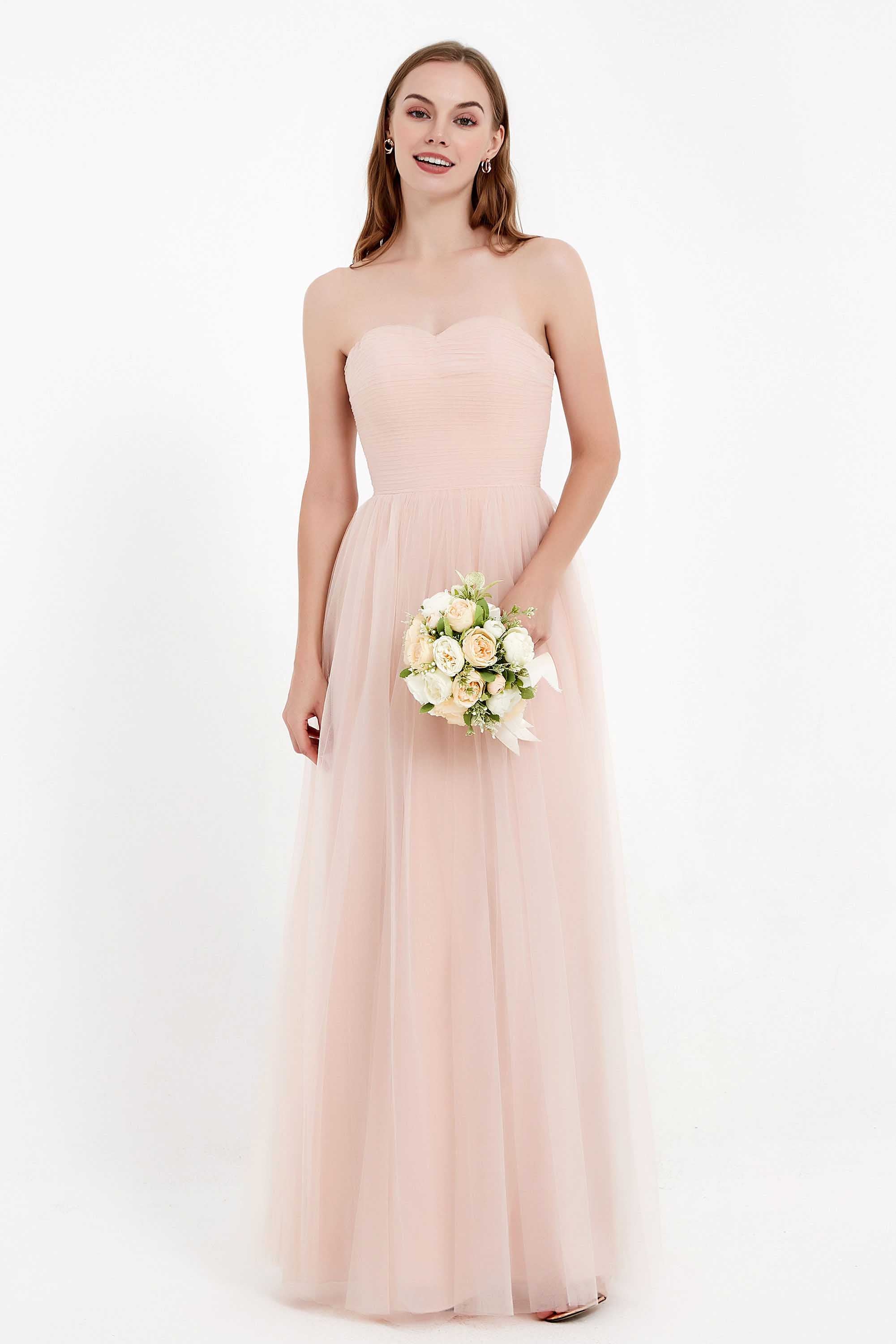 Sweetheart Neckline Tulle Bridesmaid Dress Long Pleated Ruched Formal Evening Gowns Dresses