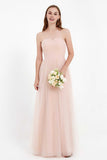 Sweetheart Neckline Tulle Bridesmaid Dress Long Pleated Ruched Formal Evening Gowns Dresses