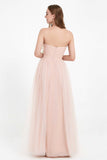 Sweetheart Neckline Tulle Bridesmaid Dress Long Pleated Ruched Formal Evening Gowns Dresses
