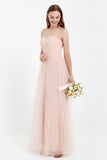 Sweetheart Neckline Tulle Bridesmaid Dress Long Pleated Ruched Formal Evening Gowns Dresses