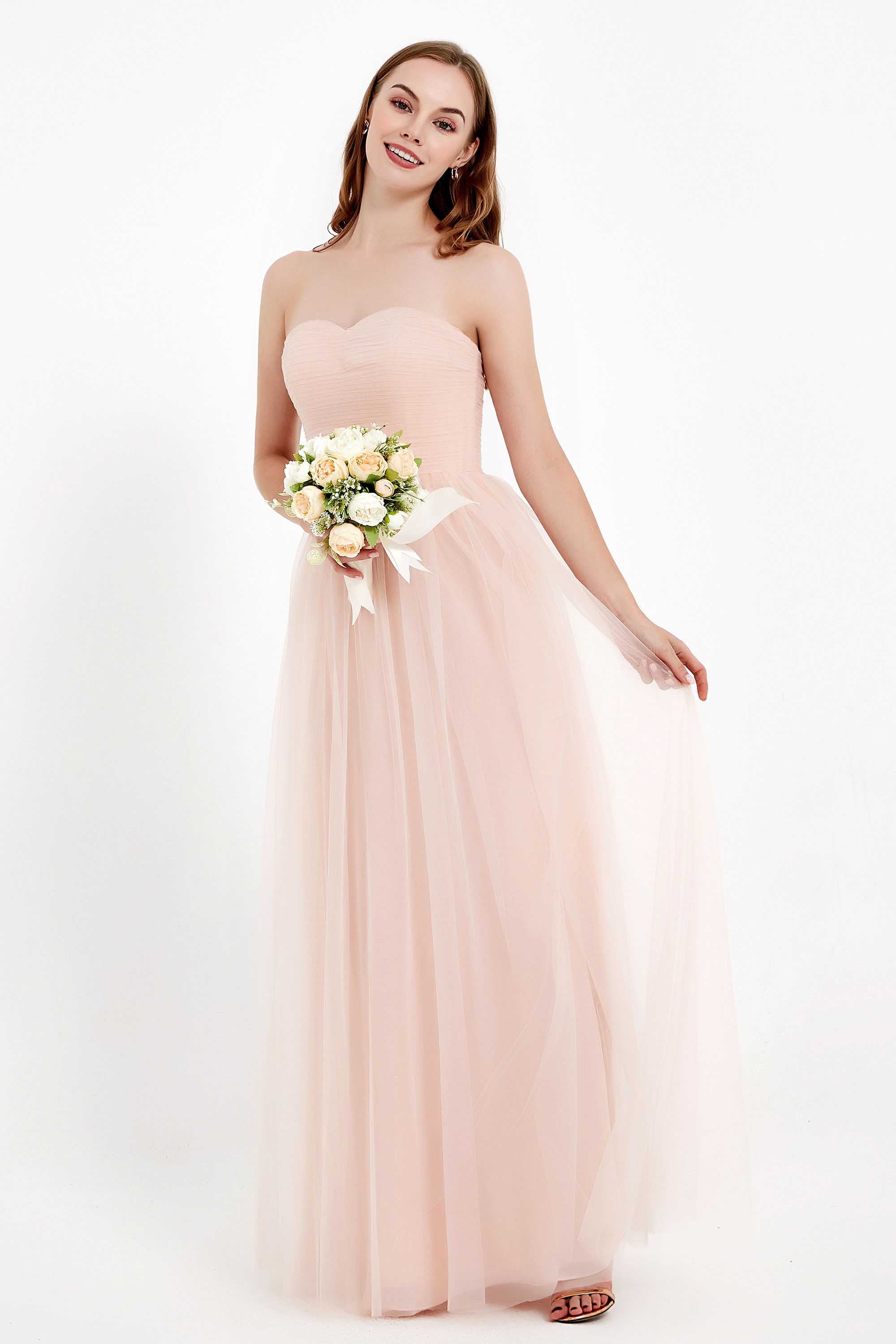 Sweetheart Neckline Tulle Bridesmaid Dress Long Pleated Ruched Formal Evening Gowns Dresses