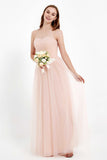 Sweetheart Neckline Tulle Bridesmaid Dress Long Pleated Ruched Formal Evening Gowns Dresses