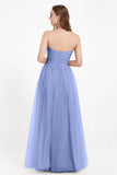 Sweetheart Neckline Tulle Bridesmaid Dress Long Pleated Ruched Formal Evening Gowns Dresses