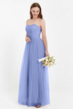 Sweetheart Neckline Tulle Bridesmaid Dress Long Pleated Ruched Formal Evening Gowns Dresses