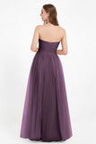 Sweetheart Neckline Tulle Bridesmaid Dress Long Pleated Ruched Formal Evening Gowns Dresses