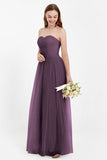 Sweetheart Neckline Tulle Bridesmaid Dress Long Pleated Ruched Formal Evening Gowns Dresses