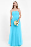Sweetheart Neckline Tulle Bridesmaid Dress Long Pleated Ruched Formal Evening Gowns Dresses