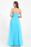 Sweetheart Neckline Tulle Bridesmaid Dress Long Pleated Ruched Formal Evening Gowns Dresses