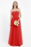 Sweetheart Neckline Tulle Bridesmaid Dress Long Pleated Ruched Formal Evening Gowns Dresses