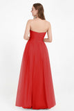 Sweetheart Neckline Tulle Bridesmaid Dress Long Pleated Ruched Formal Evening Gowns Dresses