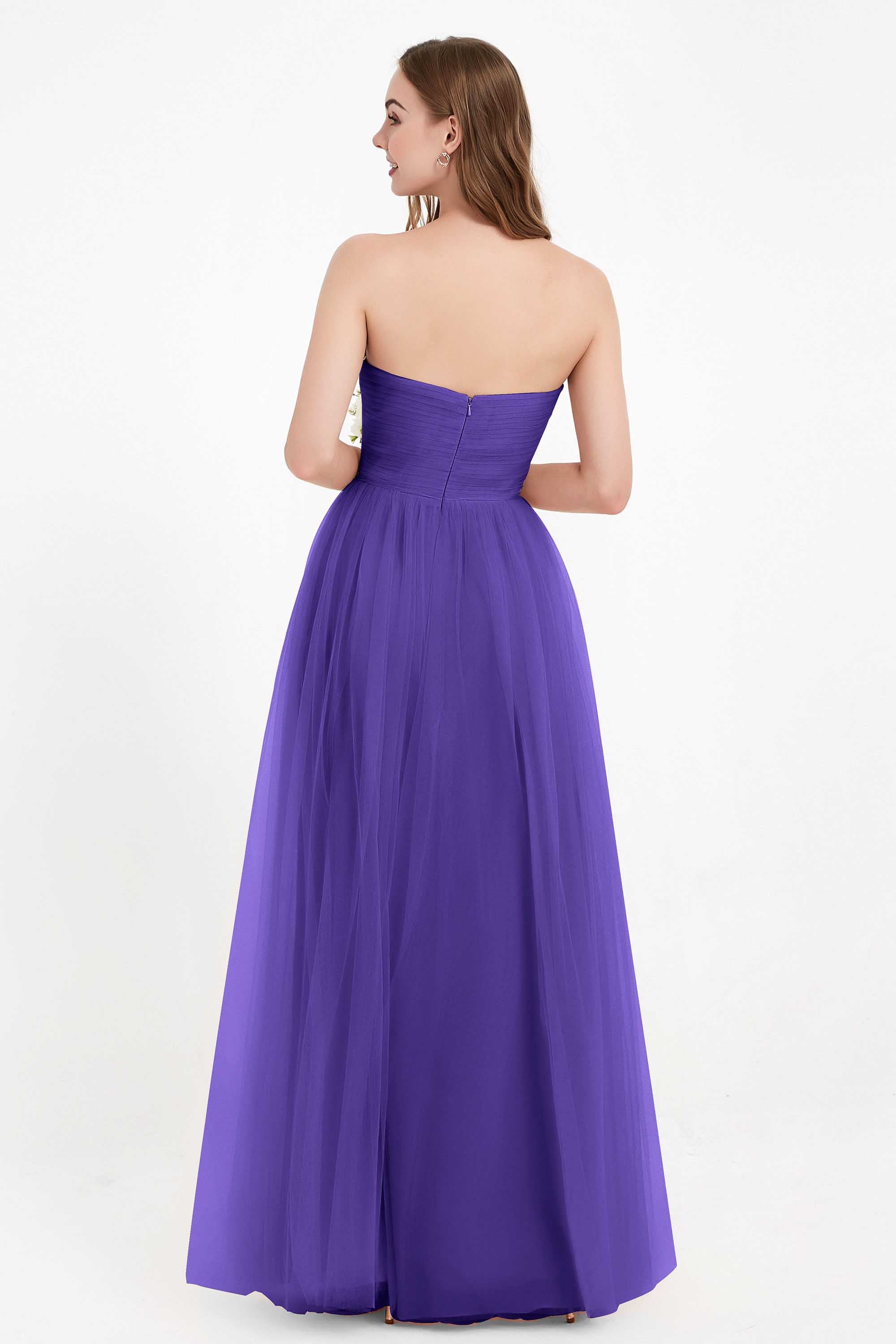 Sweetheart Neckline Tulle Bridesmaid Dress Long Pleated Ruched Formal Evening Gowns Dresses