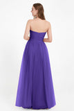 Sweetheart Neckline Tulle Bridesmaid Dress Long Pleated Ruched Formal Evening Gowns Dresses