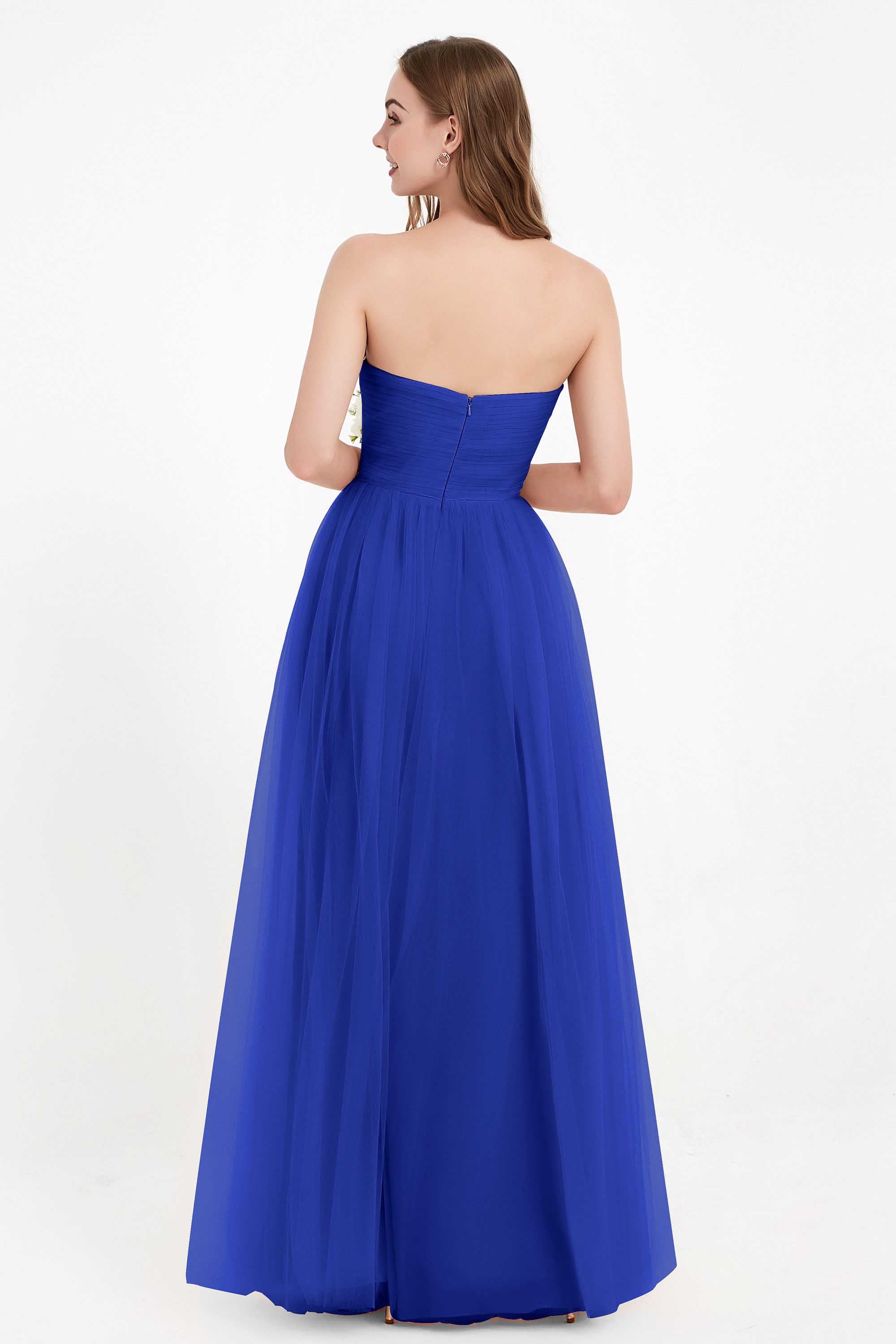 Sweetheart Neckline Tulle Bridesmaid Dress Long Pleated Ruched Formal Evening Gowns Dresses