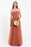 Sweetheart Neckline Tulle Bridesmaid Dress Long Pleated Ruched Formal Evening Gowns Dresses