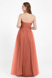 Sweetheart Neckline Tulle Bridesmaid Dress Long Pleated Ruched Formal Evening Gowns Dresses