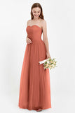 Sweetheart Neckline Tulle Bridesmaid Dress Long Pleated Ruched Formal Evening Gowns Dresses